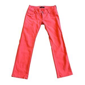 Burberry London Black Label Cropped Skinny Pants Coral Bold Logo Size 30 Women's